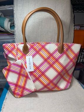 Villager by Liz Claiborne - canvas tote bag. Pink/orange. NEW